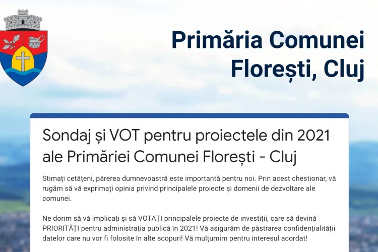 Primarul Bogdan Pivariu a lansat un sondaj pentru a identifica prioritățile Floreștiului