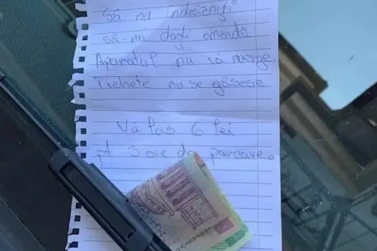 Povestea banilor lăsați la Cluj în parbriz, de o tânără care nu a putut plăti parcarea. E veche, dar e amuzantă - FOTO