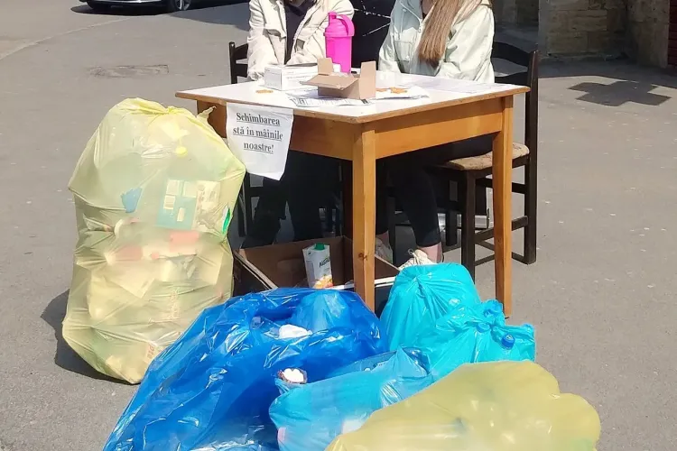 Liceeni din Gherla colectează PET -uri și fac treaba salubrității - FOTO