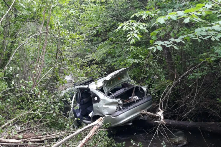 O mașină a căzut în pârău în Muntele Băișorii - FOTO