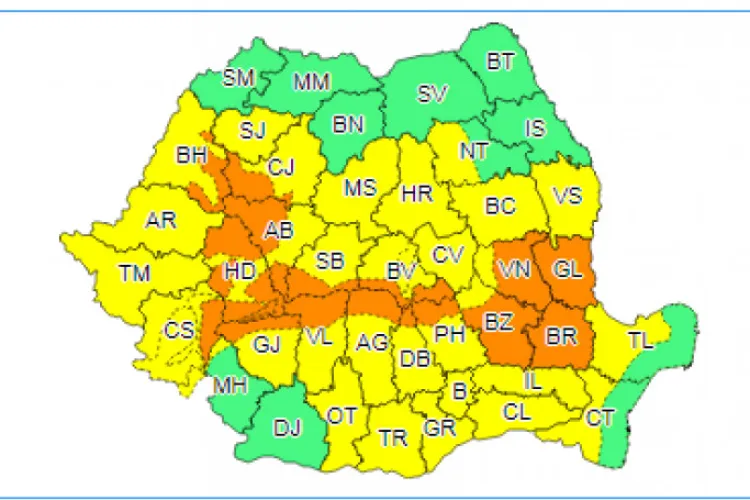 METEO. Cod portocaliu și cod galben de ploi abundente în aproape toată țara, până vineri 