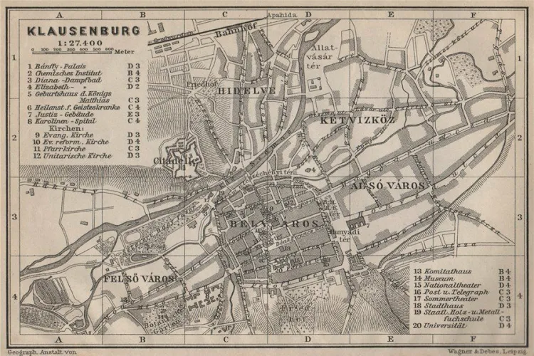 Planul orașului Cluj, Klausenburg, Kolozsvar, în 1905 - FOTO   