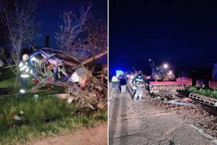 Tânăr mort pe loc într-o maşină care a ajuns într-un copac, după impactul cu un tractor - FOTO