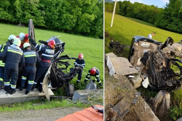 Accident rutier grav sâmbătă dimineață. O mașină a intrat într-un cap de pod. Trei bărbaţi au ajuns la spital - VIDEO