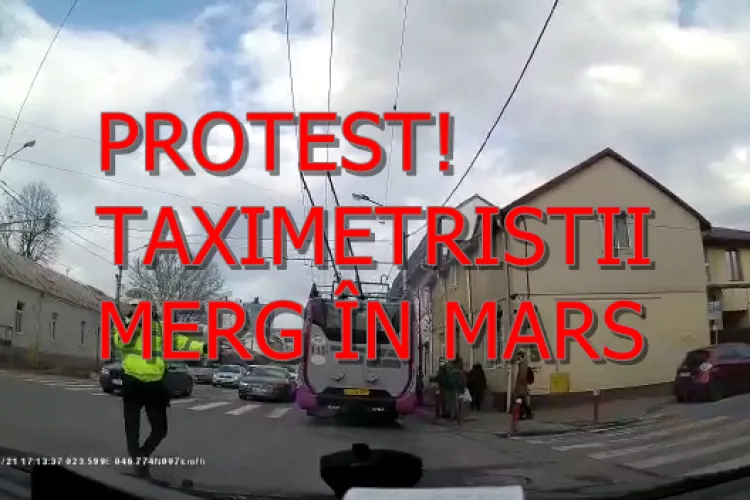 Taximetriștii din Cluj fac marș de PROTEST cu mașinile. Ei cer să fie lăsați pe benzile dedicate pentru transportul în comun   