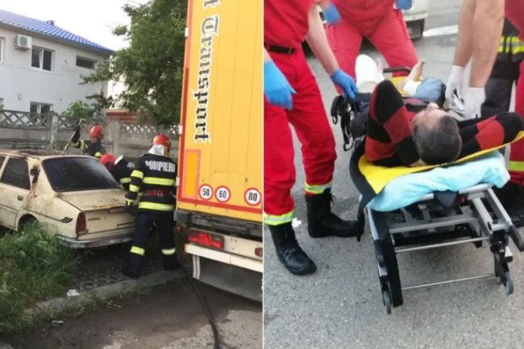 Un bărbat şi-a dat foc într-o maşină, apoi a luat-o la fugă cu hainele în flăcări - FOTO