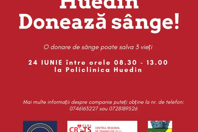 Campanie de donare de sânge la Huedin: „Fii erou, la Huedin! Donează sânge”