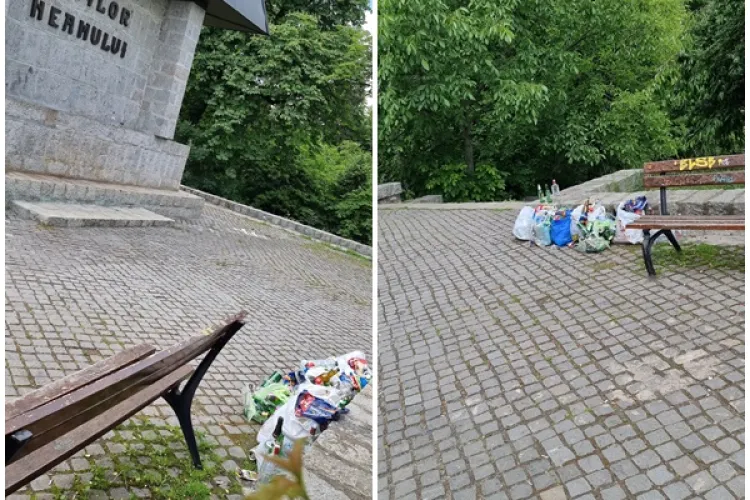 Cum se cinstesc eroii la Cluj! Petreceri în Parcul Cetățuie și multă mizerie la monumentul ”Eroii Neamului” - FOTO