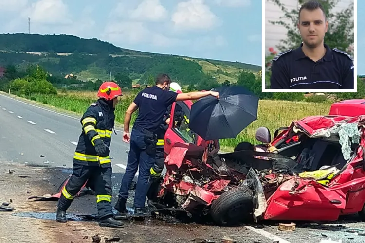 Povestea fotografiei de la accidentul mortal de la Sânpaul. Cine e polițistul care ținea umbră rănitei - FOTO