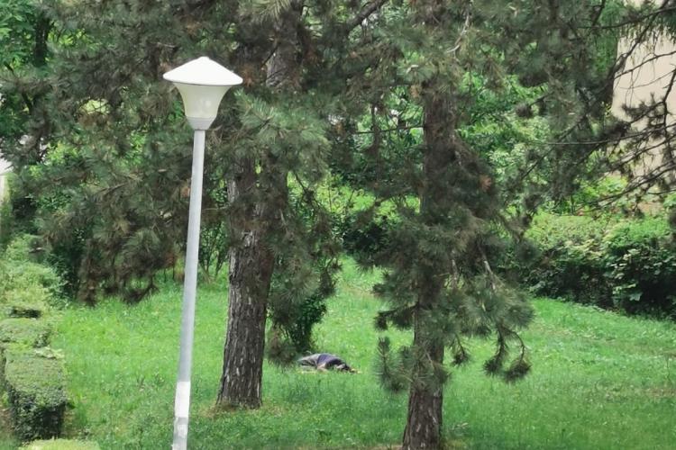 Imagine TRISTĂ din Gheorgheni. Un om fără adăpost doarme în parc - FOTO