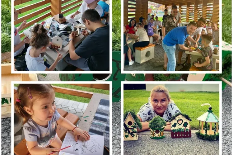 Copiii din Florești, ajutați de adulți, au construit 20 de căsuțe pentru păsări. Primarul Pivariu a dat și el o mână de ajutor - FOTO   