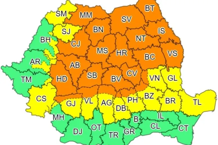 Cod portocaliu de ploi torențiale și GRINDINĂ la Cluj, începând de marți