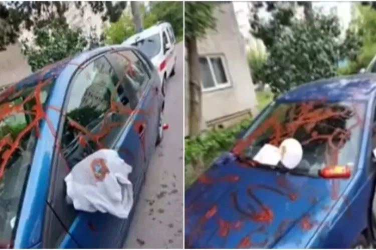 Cluj: Mesaj inedit de la amantă după ce i-a mânjit toată mașina cu ketchup - FOTO