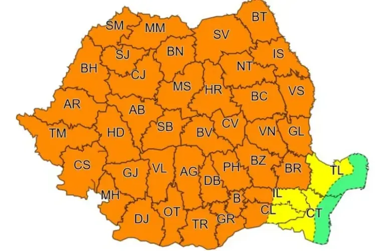 METEO. Cod portocaliu de vijelii și ploi torențiale în Cluj și majoritatea județelor din țară!