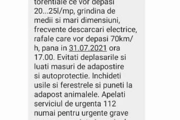 Cod portocaliu în județul Cluj! Localnicii din mai multe localități au primit mesaje Ro-Alert 