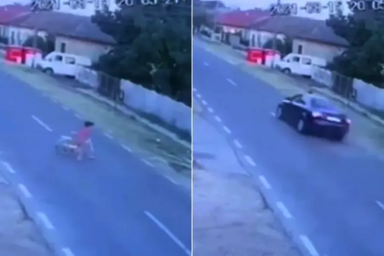 O fetiță de șapte ani din Dolj, spulberată de pe bicicletă. Șoferul care gonea nebunește a lăsat copila fără suflare - VIDEO