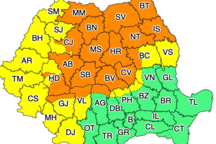 Cod PORTOCALIU de averse torențiale, vijelii și grindină în județul Cluj