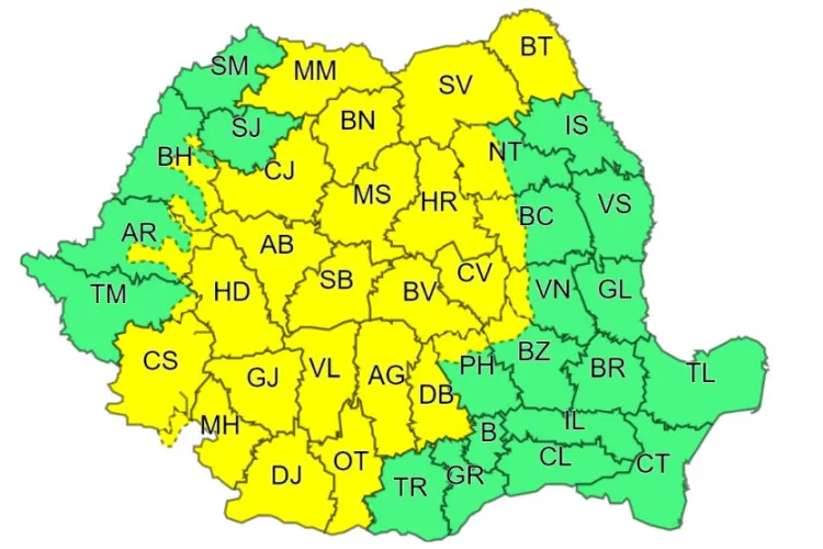 Meteo. COD GALBEN de ploi abundente în județul Cluj și alte județe din țară, până duminică