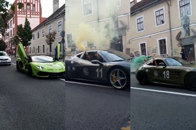 Bogații Clujului au blocat strada Universității cu bolizii de lux. Defilare ca în principatul Monaco - VIDEO