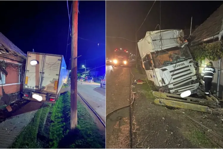 Două case au fost la un pas să sară în aer, după ce un TIR a intrat în ele, în judeţul Mureş - FOTO