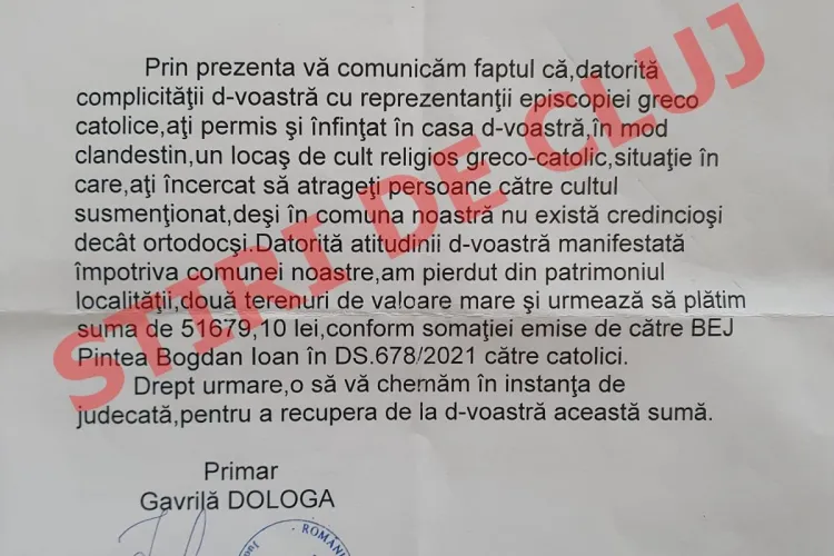 Episcopia Greco-Catolică de Maramureș condamnă presiunea, hărțuielile și amenințările făcute de primarul din Săcel
