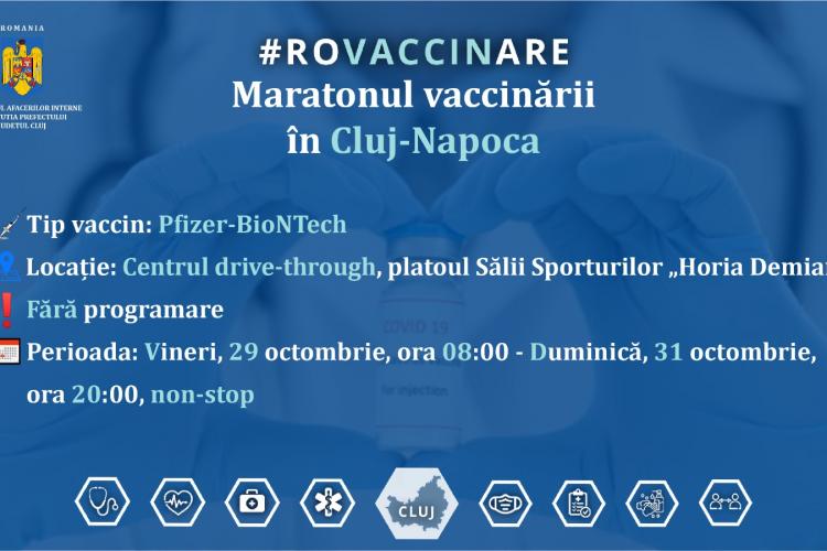 Maratonul vaccinării la Cluj-Napoca are loc în acest weekend. Clujenii se vor putea vaccina la orice oră din zi și din noapte