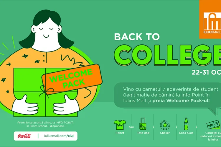 Studenții clujeni pot primi GRATUIT 2.000 pachete speciale „Back to College” de la Iulius Mall. Vezi ce trebuie să faci ca să primești și tu!