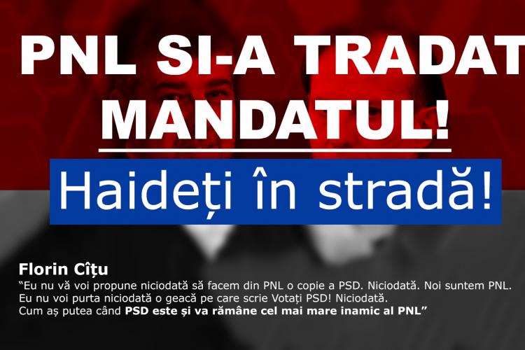 Clujenii ies în stradă împotriva PNL pentru că au trădat și fac alianță cu PSD
