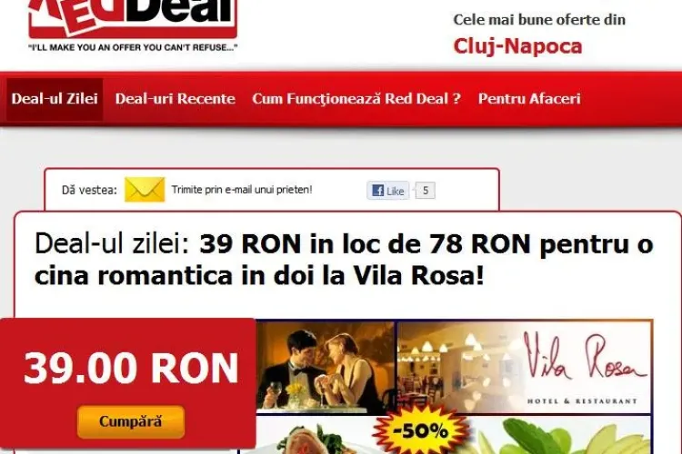 Cina romantica in 2 la jumatate de pret la Vila Rosa! (P)