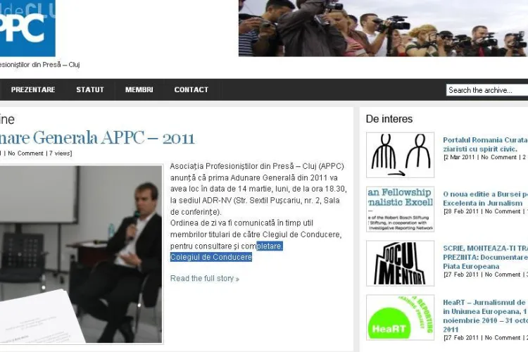 Asociatia Profesionistilor din Presa Cluj (APPC) are un nou site! VEZI cum arata