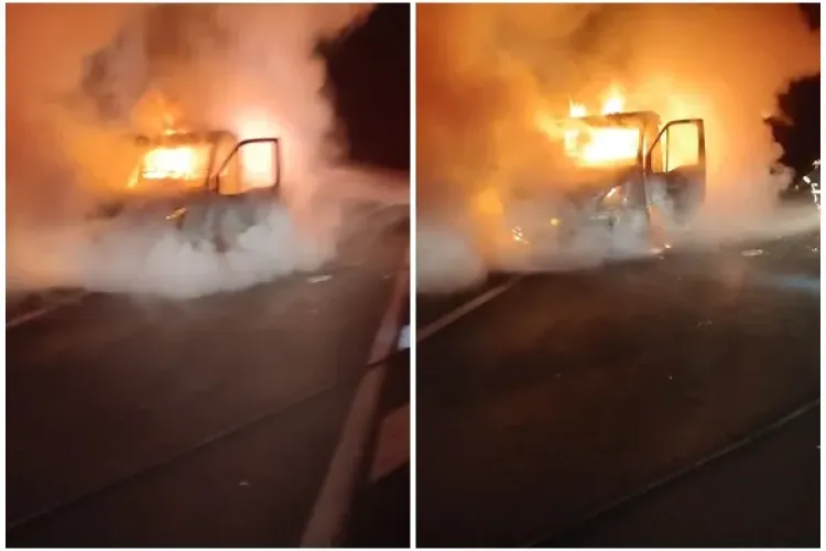 O mașină a ars ca o torță pe centura Vâlcele - Apahida