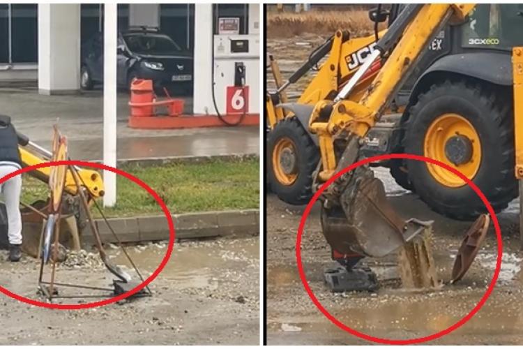 Un muncitor filmat când lua apa cu lopata dintr-o groapă: 2021, România. Fugiiiiiți! - VIDEO