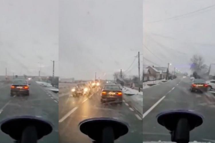 Șoferiță în prag de comă alcoolică, filmată când gonește cu viteză pe o șosea din Maramureș, lovește o mașină și își continuă drumul