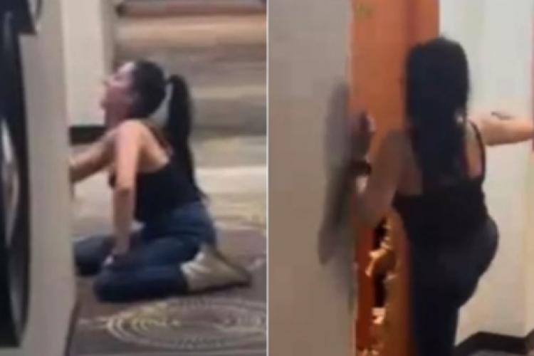  Clip viral pe TikTok, după ce o tânără cu alcoolemie record a fost filmată când distruge o uşă, într-un hotel din Sibiu