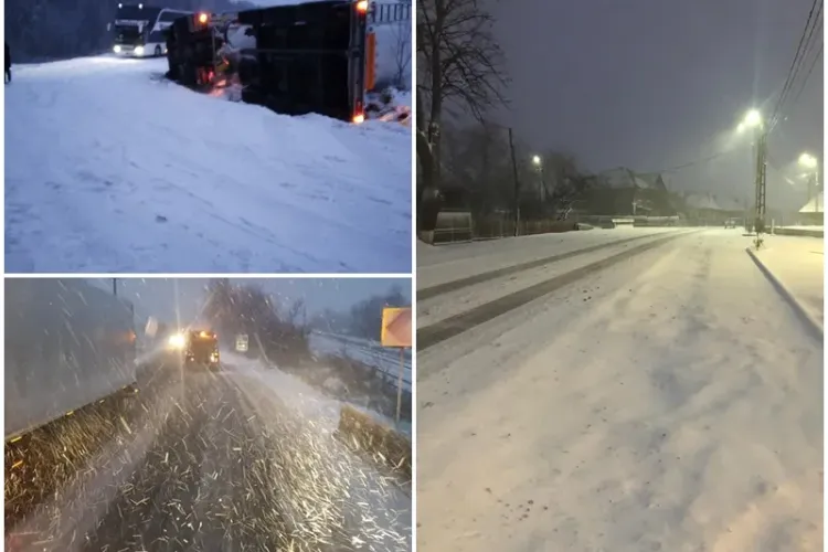 Șoferii clujeni, înfuriați de ”patinoarul” de pe drumurile din județ de luni seara. Autoritățile se laudă, însă, că au intervenit eficient