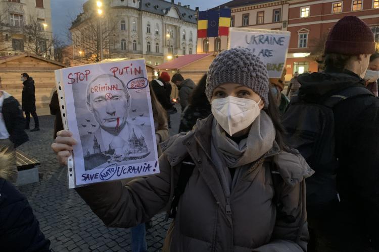 Clujenii susțin Ucraina si au ieșit în Piața publică. Mărturia dramatică a unui medic rezident ucrainean din Cluj - VIDEO