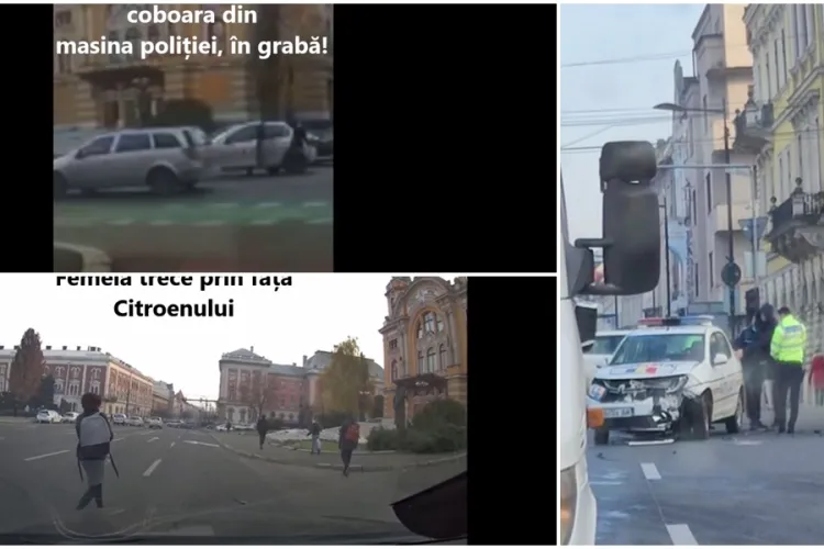 Era sau NU în misiune poliția la accidentul din Piața Avram Iancu! O femeie a cărei identitate autoritățile NU o dezvăluie fuge din mașină - VIDEO