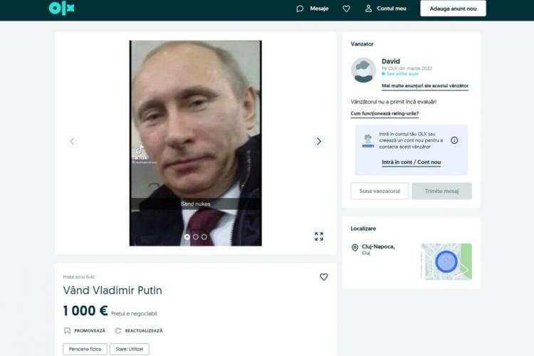 ”Putin” scos la vânzare de un clujean, pe un site de anunțuri