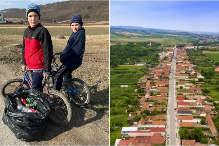 Doi copii din comuna model Ciugud au curățat drumul din satul lor de toate PET -urile și doze - FOTO
