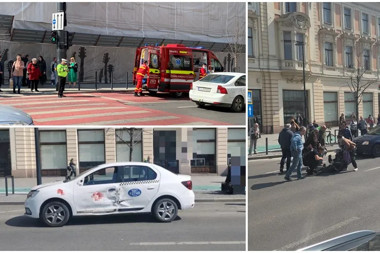 Accident STRANIU în Piața Unirii, cu un biker. Motocicleta a mers singură 100 de metri și a lovit o femeie nevinovată - FOTO