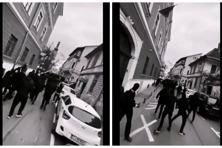 Noi imagini VIDEO arată cum i-au provocat MIȘELEȘTE suporterii Stelei pe suporterii U Cluj, în Piața Muzeului