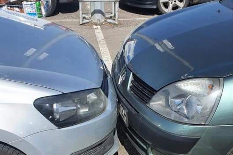 Imagine emblematică într-o parcare din Cluj: „Sărutul” mașinilor