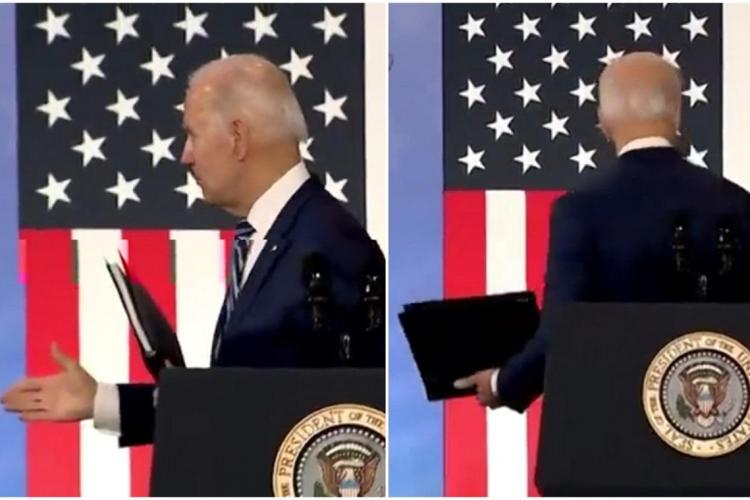 VIDEO - Președintele SUA, Joe Biden, gafă „prezidențială”: A vrut să salute pe cineva, înainte să-şi dea seama că este singur pe scenă