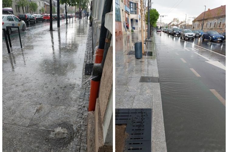 Boc a spus că nu suportă ca după ploaie apa să băltească pe străzile Clujului. Îl invităm pe B-dul 21 Decembrie să verifice lucrarea - FOTO