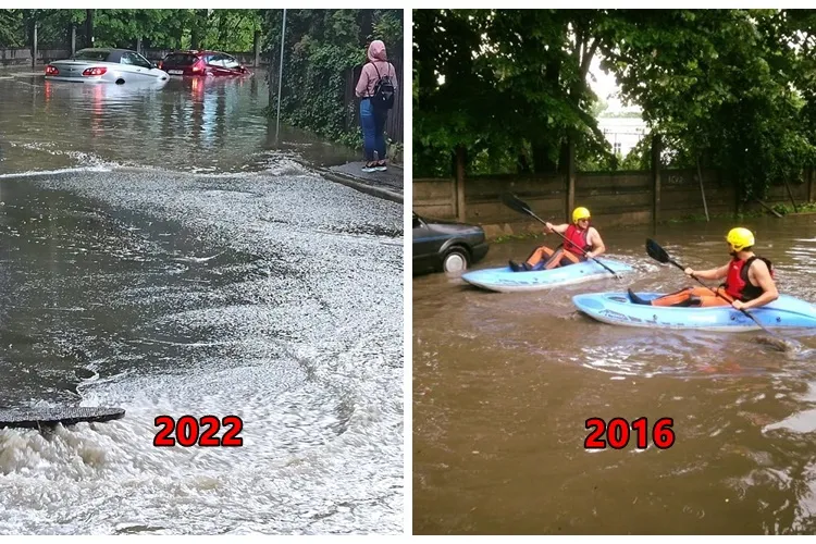 Lac pe strada Alexandru Borza, din Cluj-Napoca. Mașinile aproape pluteau - VIDEO și FOTO