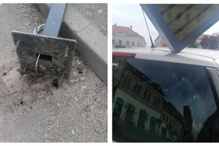 ”Dorel” lovește la Cluj! Un indicator rutier a căzut peste o mașină - FOTO   