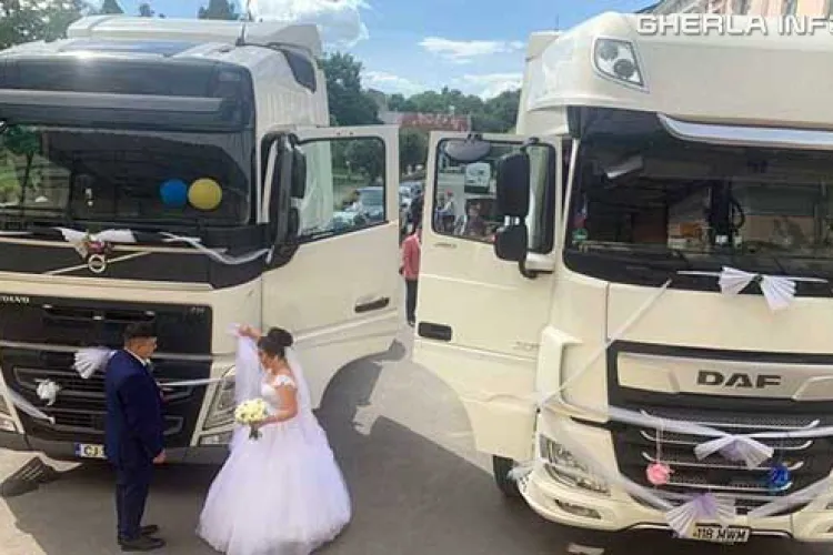 Cluj: Căsătorie cu TIR-ul la starea civilă din Gherla, cum nu a mai văzut România - VIDEO