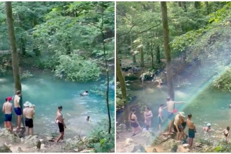 Turiștii au făcut baie în lacul Ochiul Beiului din Cheile Nerei, rezervație naturală   