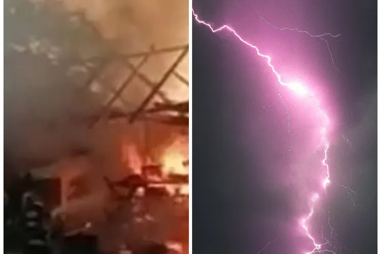 Atelier auto, făcut scrum după ce a fost lovit de fulger. Pompierii nu au mai putut salva nimic