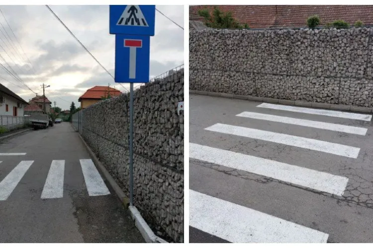 „Dorel” lovește din nou: Trecere pentru pietoni de tot râsul la Câmpia Turzii! „Din gard în zid și din zid în gard”